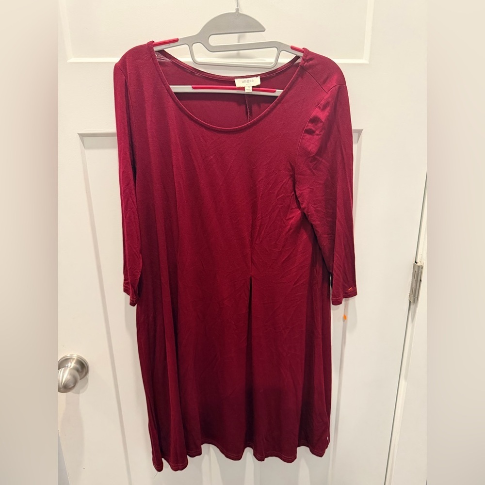 Umgee Burgundy Wine Red Swing Dress 3/4 Sleeve Tunic Size Small